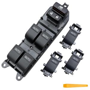 Window Switch Assembly with 3 Single Switches & LED Backlight, Compatible with Toyota Tundra/Sequoia 2007-2021 Models (Driver Side + Passenger/Rear Doors) (Four-Door one-Button swifch, Ice Blue)