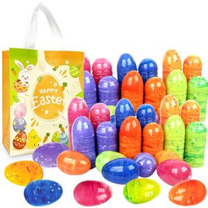 144Pcs 3.15'' Large Iridescent Marble-like Plastic Easter Eggs for Kids Egg Hunt Basket Bag Empty Stuffers Fillers with 2pcs Non Woven Bags, Toys Filling Treats & Easter Theme Party Supplies Favor