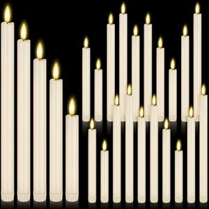 20 Pcs Flameless LED Taper Candles Battery Operated Taper Candles 5 Sizes of 6.5'', 7.7'', 8.8'', 10.0'', 11.2'' Flameless Candlesticks Flickering with 3D Flame for Wedding(Ivory White)
