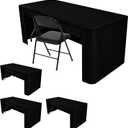 HolidayIdeas 4-Pack Open Back Table Cloths for 6 Foot Tables, Water Repellent Fitted Black Table Covers, 3-Sided Oxford Polyester Tablecloth for Vendor Booth, Craft Fairs, Registration Desk