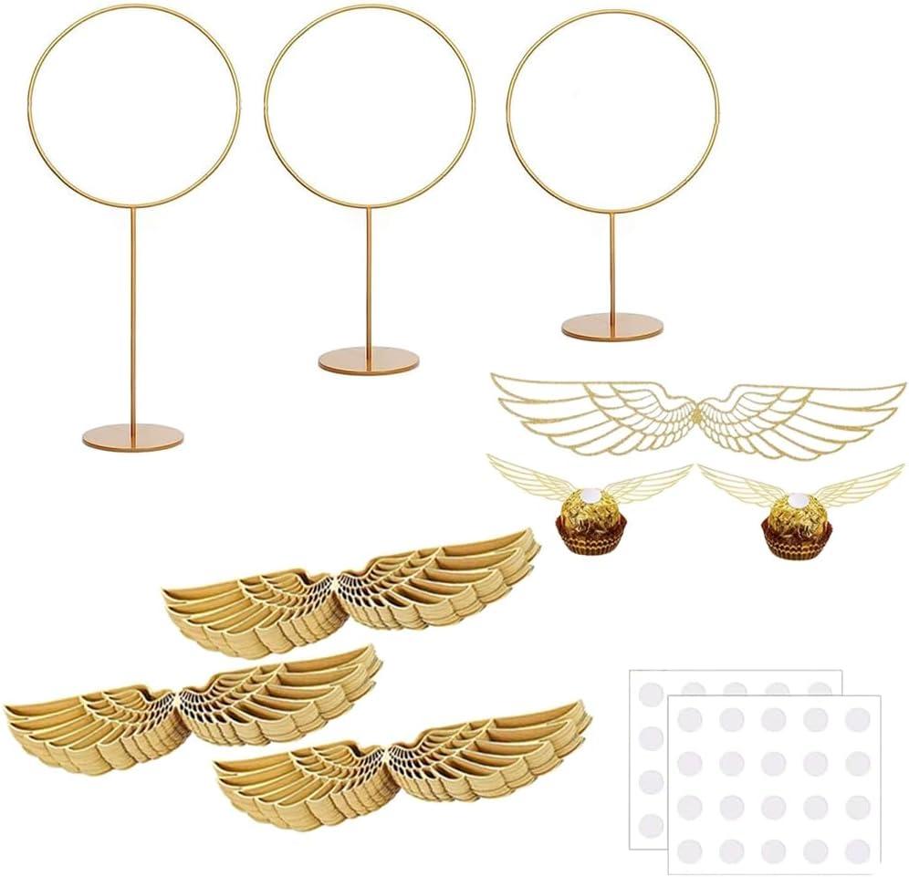 103 Pcs Wizard Party Chocolate Decoration include 50Pcs Wings Wafer Cupcake Toppers 3 PCS Gold Goal Posts and 50Pcs Glue Point for Them Party Decor Supplies