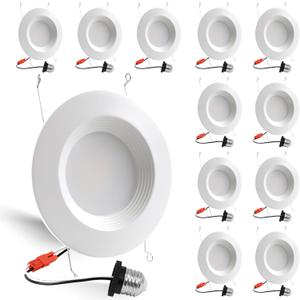 Energetic 5/6 Inch LED Recessed Lighting, 1000LM, 5000K Daylight Downlight, 12W=150W, Dimmable LED Can Light, Simple Retrofit Installation, IC & Wet Rated, FCC & ETL Listed, 12 Pack