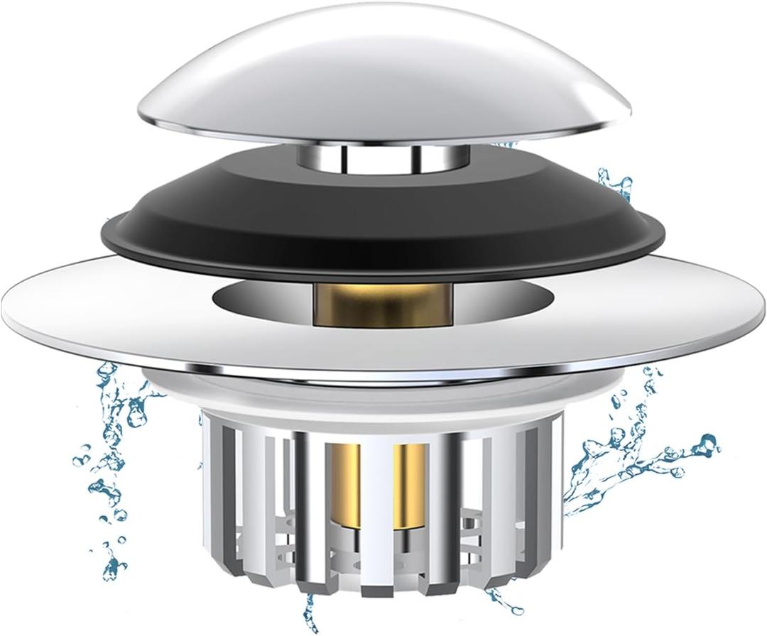 Universal 3 in 1 Bathtub Drain Stopper Bathtub Drain Hair Catcher, Pop-up Tub Stopper with Effective Filter Basket, Anti-Clogging Bathtub Drain Plug Bath Tub Stoppers for 1.45-1.8" Drain Shoe (Silver)