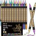 Metallic Marker Pens, 15 Colors Dual Tip Acrylic Paint Pens for Black Paper, Scrapbooking, Photo Album, Rock Painting, Paint Marker for DIY Arts & Crafts, Glass, Wood, Card Making, Scrapbook Supplies