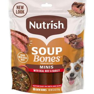 Nutrish Soup Bones Minis Premium Dog Chews with Real Beef and Barley, 6.3 oz Pouch, Pack of 7 (Rachael Ray)