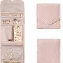 BAGSMART Travel Jewelry Organizer Case Foldable Jewelry Roll for Journey Rings, Necklaces, Earrings, Bracelets,Mini,Soft Pink (Small)