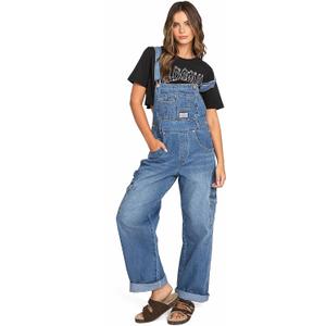 Lana Roux 90s Retro Dungaree Utility Denim Jumpsuit Jean Overalls (Cargo Medium Wash, X-Large)