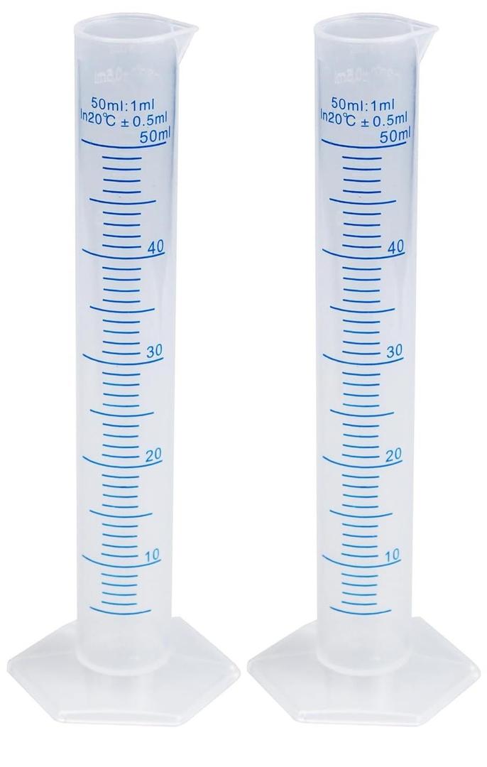 2PCS 50ml Measuring Cylinder, Plastic Transparent Graduated Cylinder, Science Test Tube Flask, 2-Sided Bule Measuring Lines Graduated Cylinder Beaker