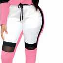 ThusFar Women's Casual Sweatsuit Two Piece Outfits Patchwork Net Color Block Pocket Hooded Top Pant Set Jogger Tracksuit (Large, Pink)