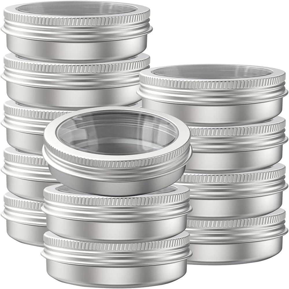75 Pcs Clear Window Aluminum Round Cans,Candle Containers with Screw Lid,2 Oz Metal Round Tins for Crafts,Cosmetic, DIY