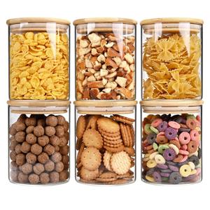 950 ml Glass Food Storage Jars, Glass Jars with Bamboo Lids, Kitchen Storage Jars, Set of 6, Canisters with Airtight Lids for Spice, Coffee, Cookie, Pantry Organizers