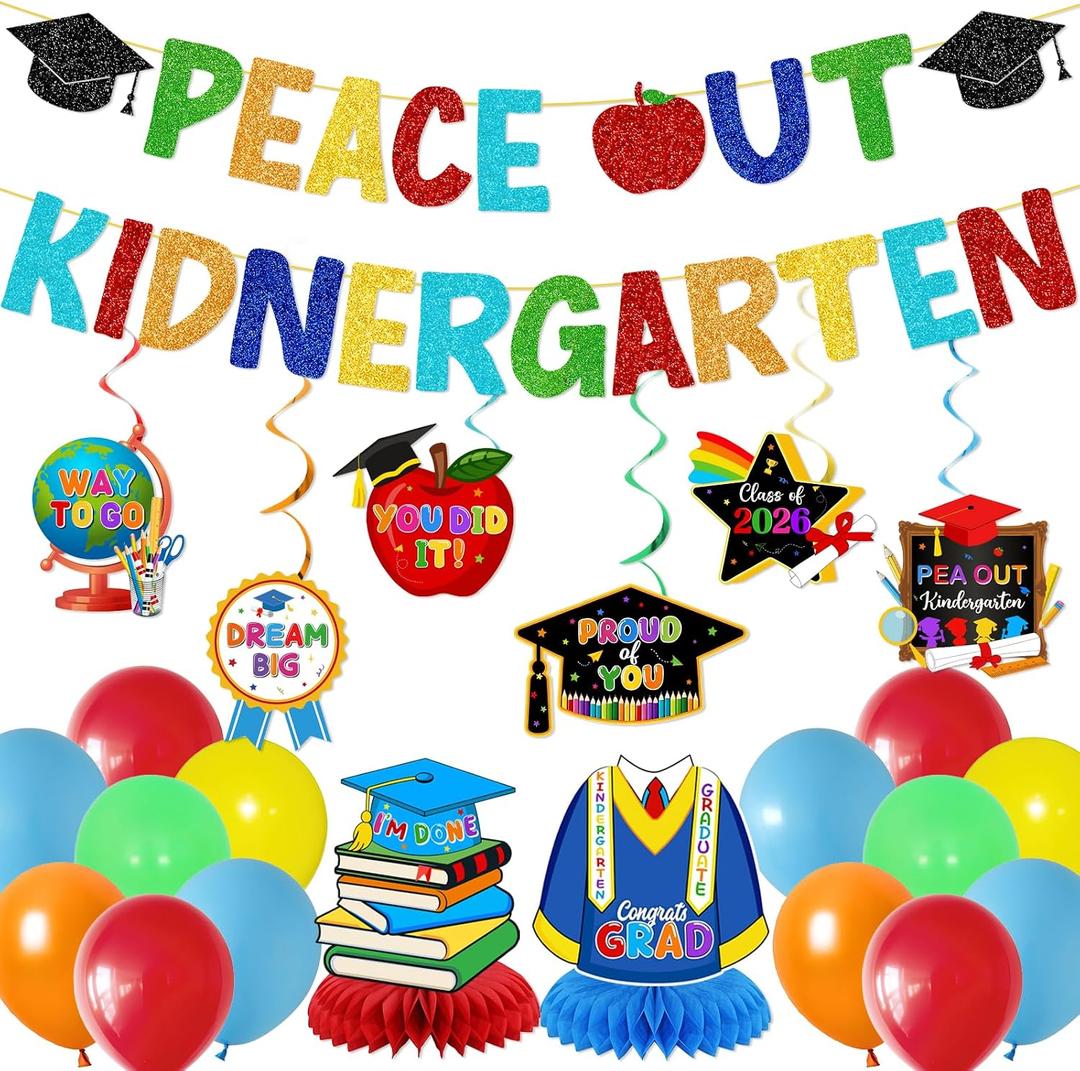 Kindergarten Graduation Decorations: Peace Out Kindergarten Banner Class of 2026 Graduation Party Decorations Kindergarten Graduation Banner