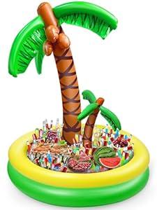 TURNMEON Palm Tree Cooler with 2 Trunks, 170+ Cans Super Large Capacity & Quick-Drain Inflatable Bar for Tropical Luau Decor/ Beach/ Pool Party Decoration Supplies