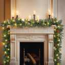 Pre-lit Christmas Garland, 9FT Holiday Artificial Decor with Red Berries & Pine Cone for Stairs Wall Door, Indoor Outdoor Garland with Battery Operated Timer