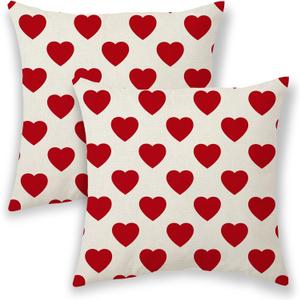 BETGINY Valentines Pillow Covers 18x18, White Red Love Heart Outdoor Decorative Throw Pillows for Couch, Anniversary Decor Cushion Cover 2 Pcs Farmhouse Linen Pillowcase for Bed Car Safa