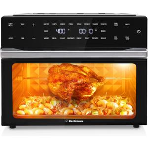 Beelicious 32QT Extra Large Air Fryer, 19-In-1 Air Fryer Toaster Oven Combo with Rotisserie and Dehydrator, Digital Convection Oven Countertop Airfryer Fit 13" Pizza, 6 Accessories, 1800w, Black, 16.9"D x 18"W x 14.4"H