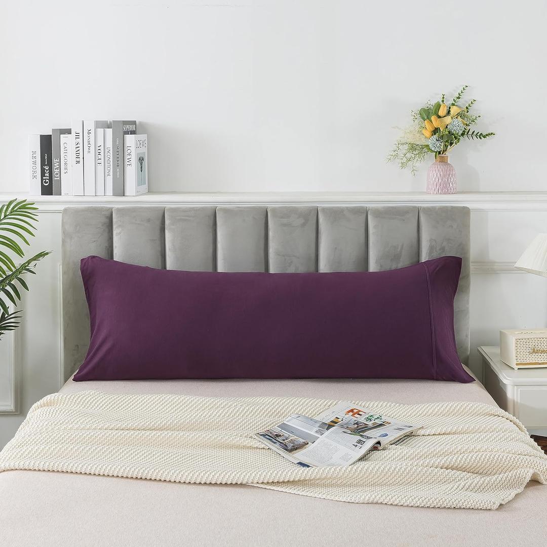 Household 100% Jersey Cotton Pillowcase 20x54 - Light Weight, Comfortable, Super Soft Pillow Case with Envelope Closure (Dark Purple, Body Size Pillowcase)