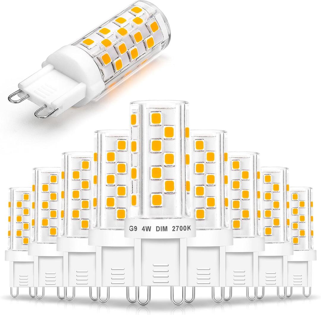 Ziomitus G9 Led Bulbs 40W 35W Dimmable Halogen Replacement,No Flicker G9 4W Led Bulbs Clear,2700k Soft Warm White, AC120V Bi-pin G9 T4 LED for Chandelier Wall Pendant Ceiling Lamps(10Pack)