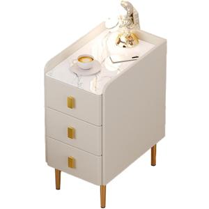 White Solid Wood Bedside Table Bedroom Simple Modern Bedside Cabinet Small Apartment Ultra Narrow 25cm Three Drawer Storage Cabinet (25*40*60cm)