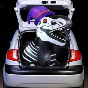 Leyndo 4 ft Halloween Skeleton Dinosaur Trunk or Treat Inflatable Car Decorations Outdoor Dinosaur Blow up Decorations Halloween Car Yard Decor with Build-in LEDs for SUV Outdoor Garden Decor