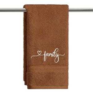 Artoid Mode 1 Pc Caramel Family Embroidered Hand Towels for Bathroom, 100% Cotton Soft Absorbent Farmhouse Decor Towels, 13.7 x 29.5 Inch