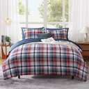 MaiRve Full Size Plaid Comforter Set Navy Red, Classic 7 Pieces Farmhouse Bedding Set, All Season Lightweight Bed in A Bag with Sheets, Pillowcases & Shams
