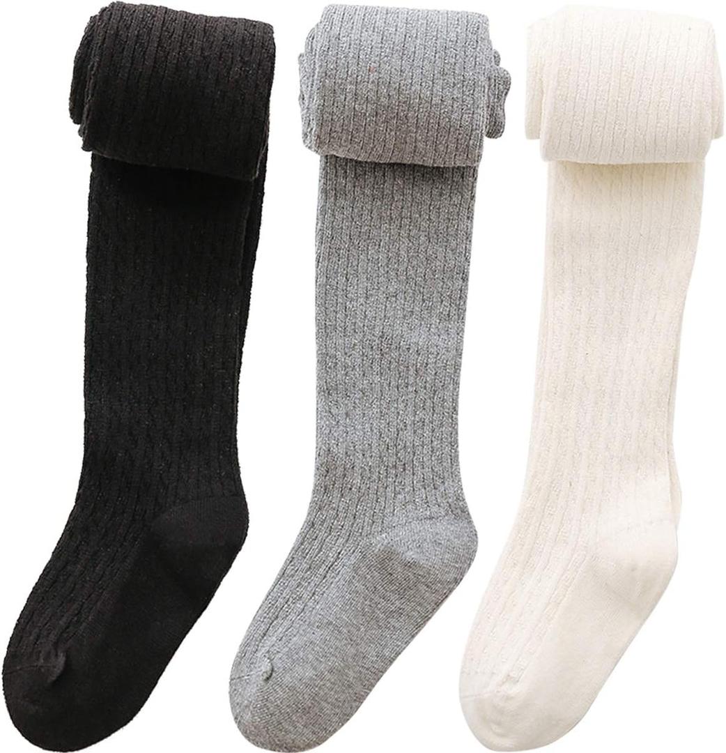 vanberfia Baby Girls Tights Cable Knit Leggings Stockings 3 Pack Pantyhose Infants Toddlers Size: 1-2T