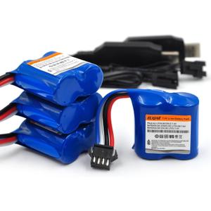 (4-Pack) 7.4V 600mAh Li-ion Battery with SM-4P Plug and USB Charger for UDI001 UDI008 RC Boats, Compatible with URGENEX Remote Control Watercraft Models