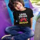 100 Days of School Shirt Boys Toddler Level 100th Days Unlocked Game Controller T-Shirt Crewneck Short Sleeve Tops (Black)