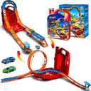 Race Track Toy Car Set with 2 Race Cars,2 in 1 Car Tracks Style with Storage Box,Changeable Tracks Toys Birthday Gifts for Kids 3 4 5 6 7 8+Year Old Boys Girls(Red)