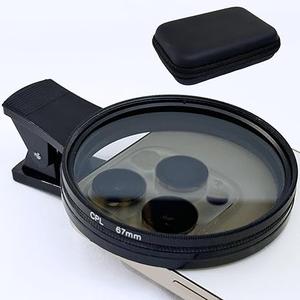 67mm Clip-on CPL Phone Camera Lens Filter, Polarized Camera Lens Filter CPL Filter for iPhone 16 15 Pro Max Plus 14 13 Pro Max Mini 12 11 X XS Galaxy