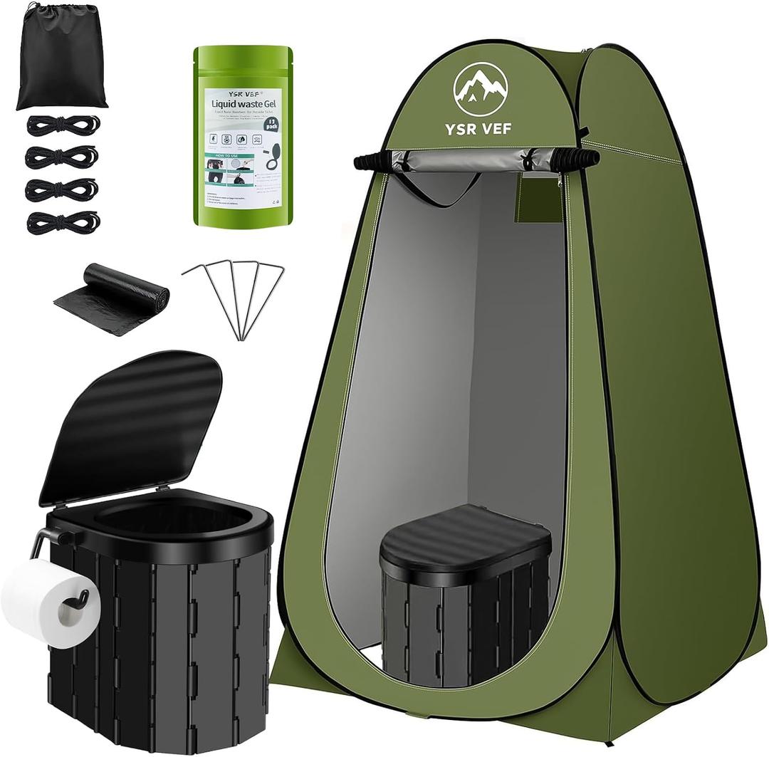 Portable Toilet Kit, Camping Toilet with Pop-Up Privacy Tent and Poo Gel Toilet Bags, Washable Portable Outdoor Showers Changing Rooms, Small