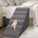 Dog Stairs for High Beds 30-36 inches Tall, 6-Step Dog Steps for Bed 32-36 inches for Small Large Dogs, Doggie Ramp for Bed, 30D Foam Pet Stairs for Old Dogs/Cats, Free-Installation, Grey