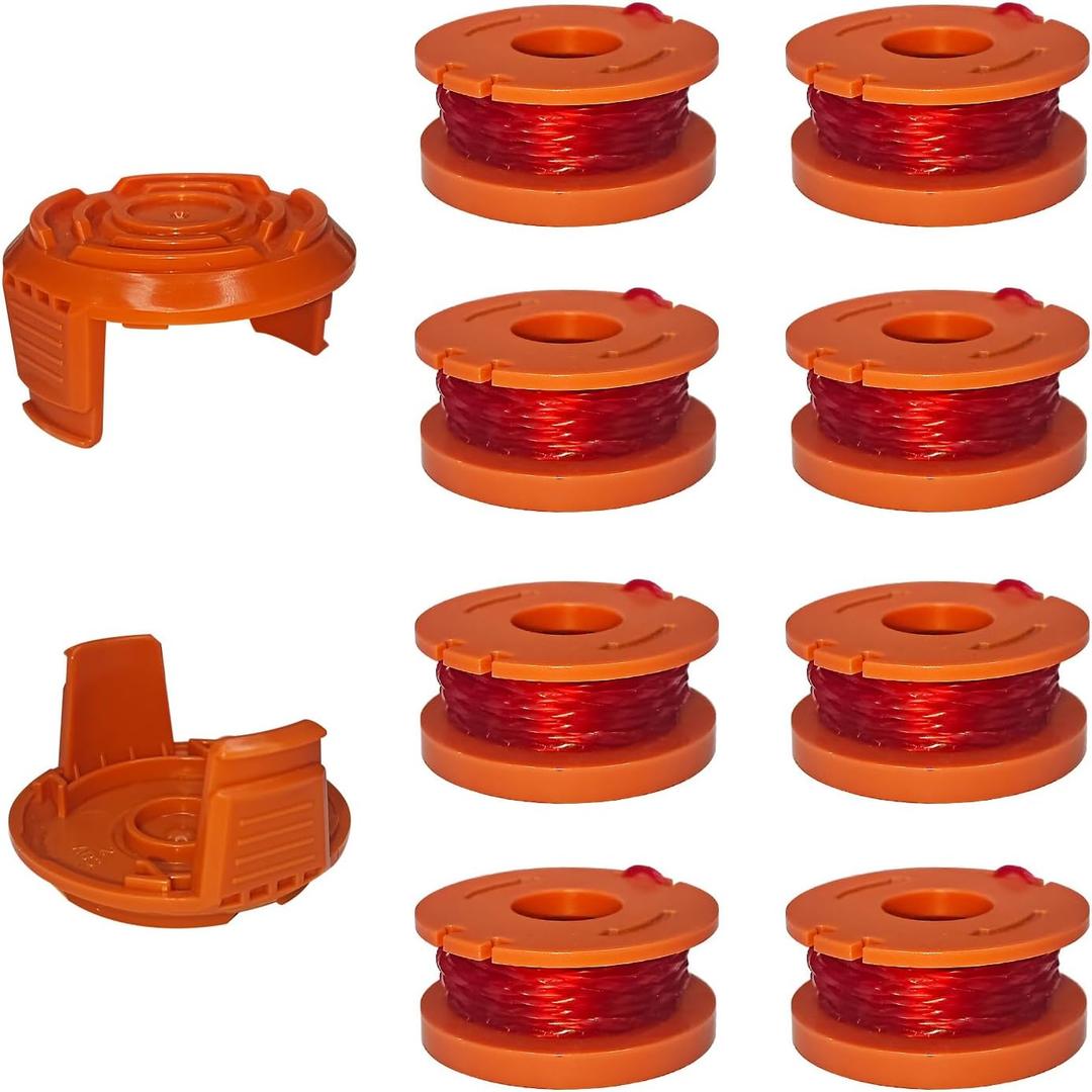 A ANLEOLIFE 10 Pack WA0010 Weed Eater Line Spool for Worx String Trimmers, 10ft 0.065" Auto-Feed Replacement Spools(8 Spools + 2 Cap)