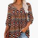 ROSELINLIN Womens Long Sleeve Tunic Tops Floral Fall Blouse Shirts.XL