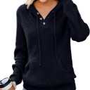 VIMPUNEC 2025 Fall Womens Hoodies Oversized Casual Fashion Sweaters Long Sleeve V Neck Knit Pullover Tops (Large, B Black)