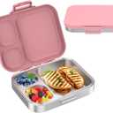 Stainless Steel Bento Lunch Box for Kids | 3-Compartment Lunch Box Container Kids | 100% Leakproof, Eco-Friendly, Perfect Portion Control for Kids&Adult Healthy Meals (Pink)