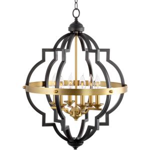 Kira Home Capistrano 28" 6-Light Rustic Farmhouse Chandelier, Warm Brass + Black Finish