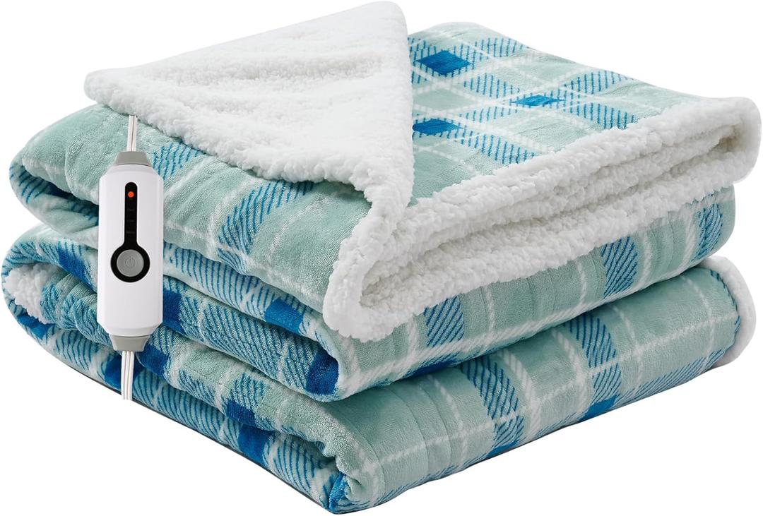 RALYSUN Electric Heated Blanket Full Size 72"x84" Microplush & Sherpa Fabric, Machine Washable 4 Heat Settings & 10 Hours Auto Off - Mint Green
