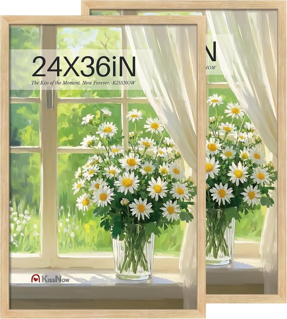 24x36 Poster Frame Pack of 2, Natural Oak Wood, Wall Gallery Picture Frame