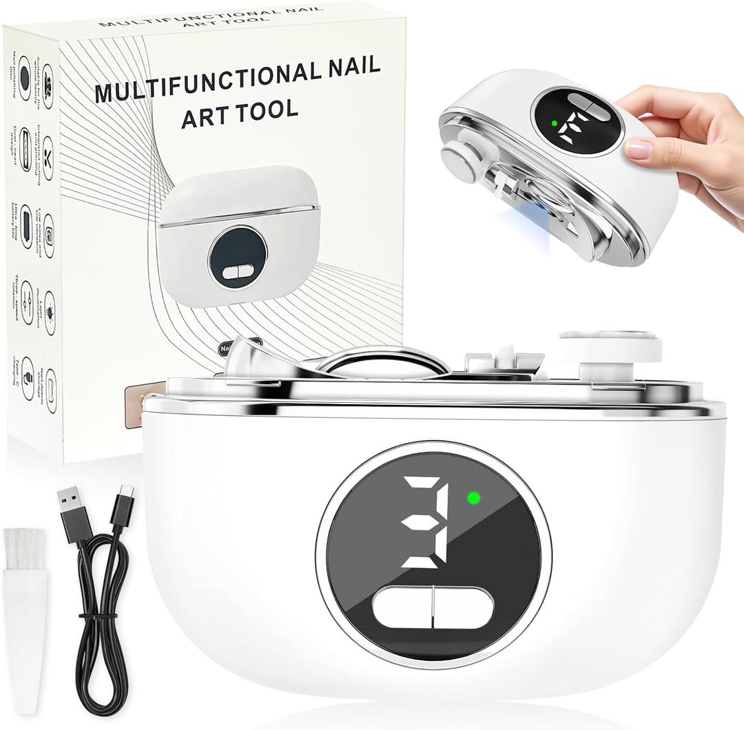 3-in-1 Electric Nail Clipper, 3-Speed Fingernail Trimmer for All Ages with 2 Clipper Ports for Thick Nails, Automatic Nail Clipper/Polisher/Grinder with Light Safe for Kids Adults Seniors & Weak Hands