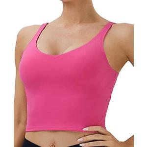 Oalka Sports Bra Womens Longline Padded Crop Tank Yoga Bras Workout Fitness Top 2XL