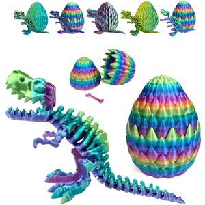 Easter Eggs Filled with Dinosaur Toys, 3D Printed Animals Mystery Crystal Dragon Egg with Articulated Tyrannosaurus Rex, Easter Basket Stuffers Fidget Toy for Adults Kids (Candy)