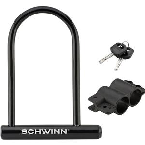 Schwinn Bike U-Lock with Keys, 12 mm x 7.5 inches, Black, Vinyl Coated Steel Shackle, Mounting Bracket for Storage and Transport, Anti Theft Protection, Shackle Bike Lock for Security