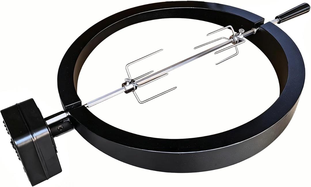 GORGERILA Universal Rotisserie Kit Compatible with 18 Inch Ceramic Charcoal Grills, Includes Stainless Steel Spit Rod, Heavy Duty Electric Motor and Meat Forks for Outdoor BBQ Cooking