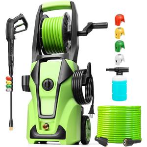 Electric Pressure Washer Adjustable 5000 PSI 4.0 GPM Power Washers Electric Powered with 33ft Hose Reel, 4 Nozzle and Foam Cannon, Powerwashers Cleaner Machine for Home, Cars, Patio, Green