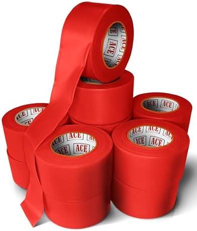 ACE Supply Red Flagging Tape 12 Pack - Non-Adhesive Survey Tape - 1.5 Inch Width, 150 Ft Length, 2 Mil - Tree Marking Ribbon, Surveyors Ribbon