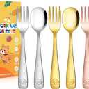 DRKIO Stainless Steel Toddler Utensils Set - 6 Pieces Kids Silverware Set Children Safe Food Grade Small Forks and Spoons Dishwasher Safe Mirror Polished (Colourful)