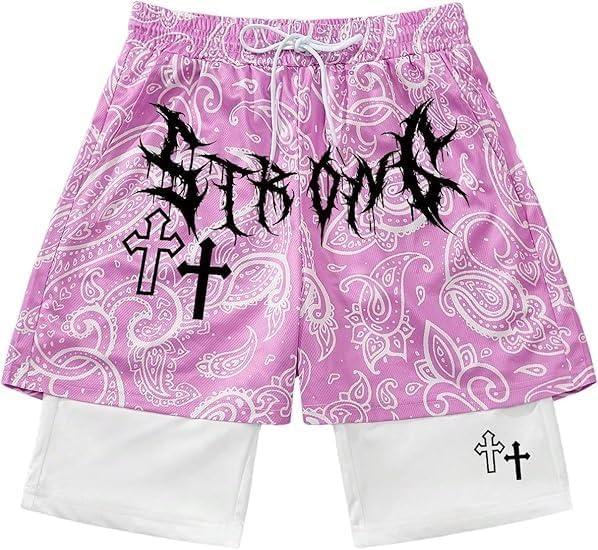 QJQ Men's 2 in 1 Goth Graphic Drawstring Elastic Waist Shorts Summer Casual Workout Athletic Gym Track Shorts XXL