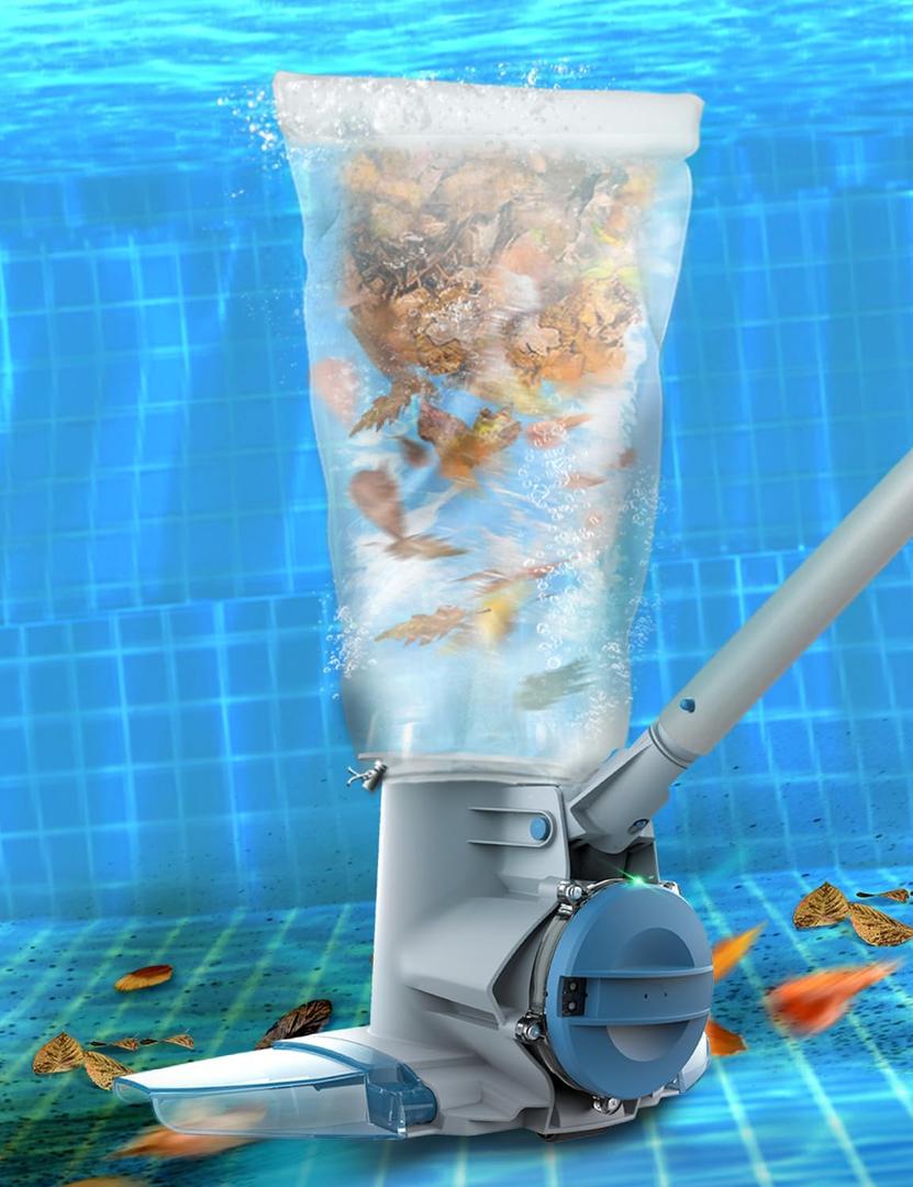 KOKIDO Rechargeable Heavy Duty Pool Leaf Vacuum Cleaner, Commercial Power Suction for Pool Closing, Standard and Fine Filter Bags, for Larger Leaves and Debris, Inground and Above Ground Pools XV910